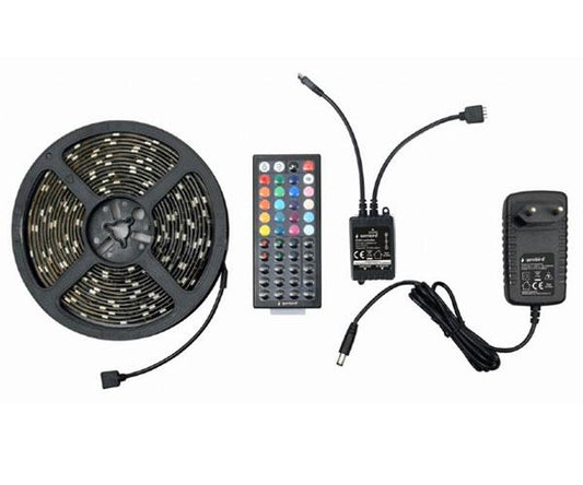 Tira de Luces LED / 5 metros / RGB / Control remoto / Resistencia al agua Ip65 / Incluye alimentador / Gembird / Led-s-rgb500-01