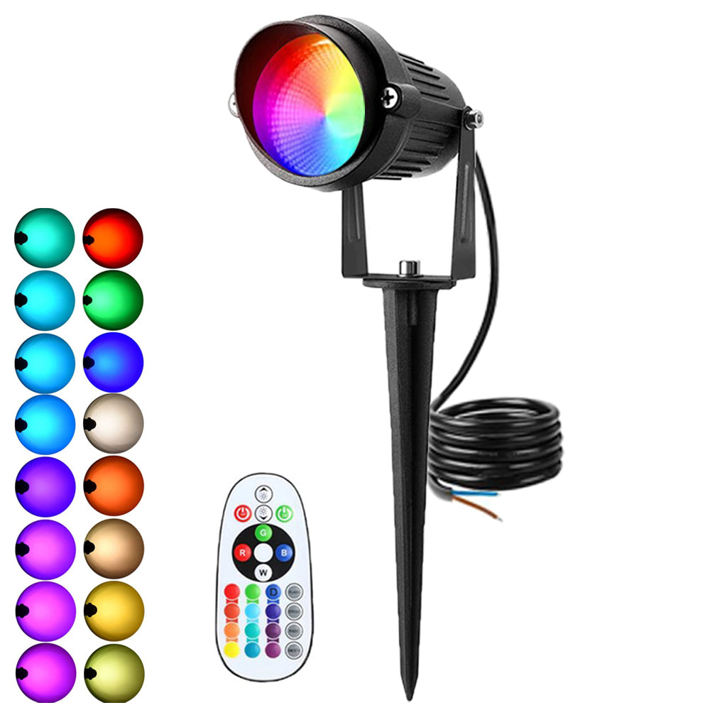 Foco Led con Pincho Jardín 5W 60º IP65 RGBW Acabado Negro con Mando a Distancia