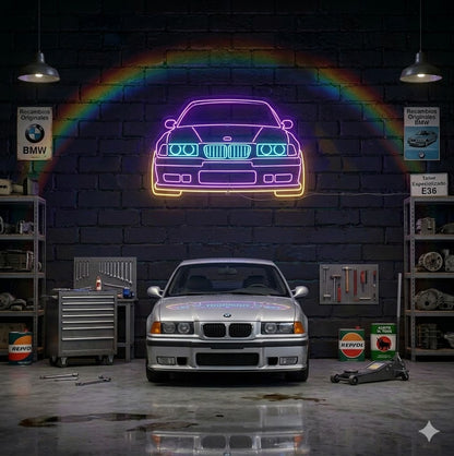 Letrero Luminoso de Neón LED - Silueta de Coche Deportivo Clásico / Estilo Alemán Años 90".