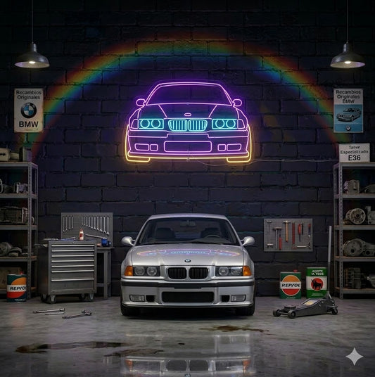 Letrero Luminoso de Neón LED - Silueta de Coche Deportivo Clásico / Estilo Alemán Años 90".