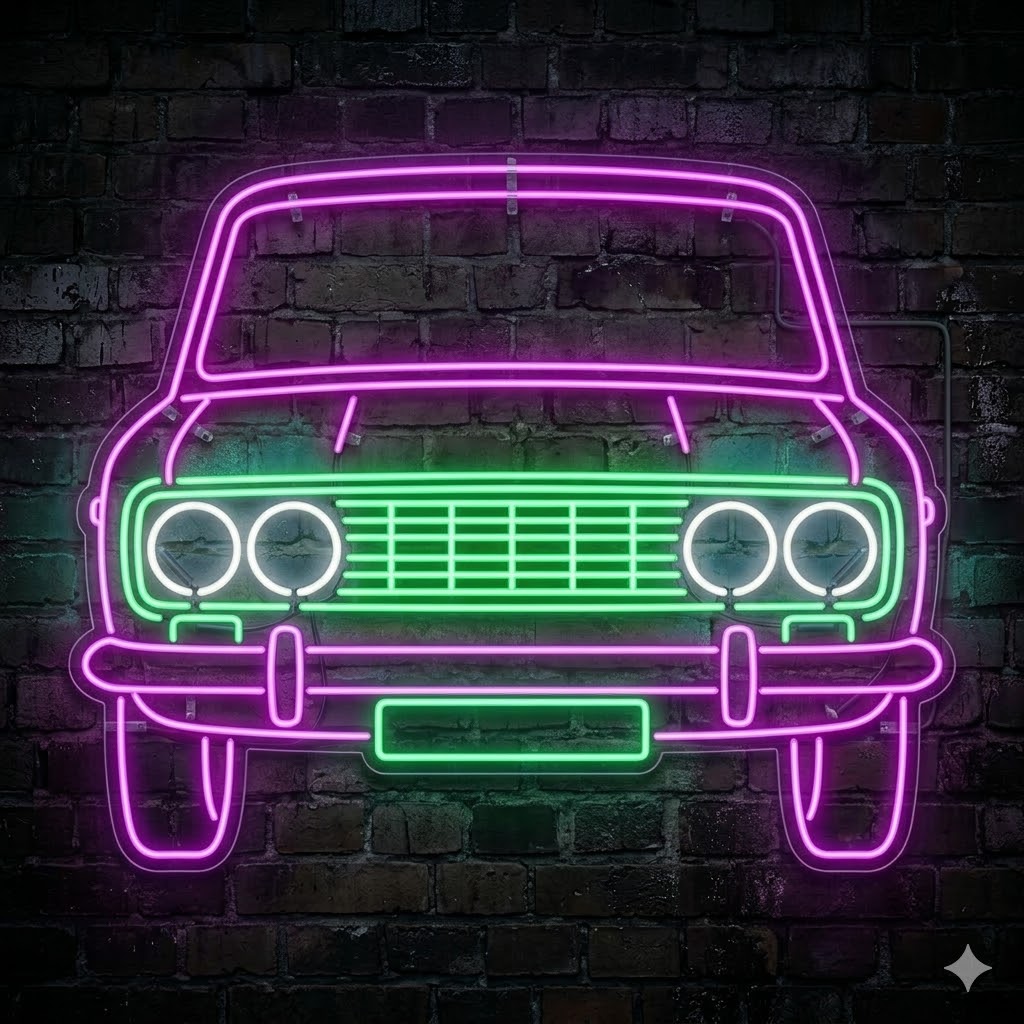Letrero Luminoso de Neón LED - Silueta de Coche Deportivo Clásico / Estilo Años 90"