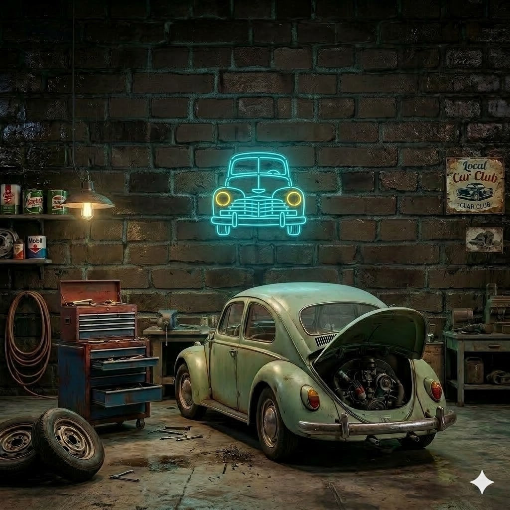 Letrero Luminoso de Neón LED, Diseño inspirado en el Clásico Escarabajo