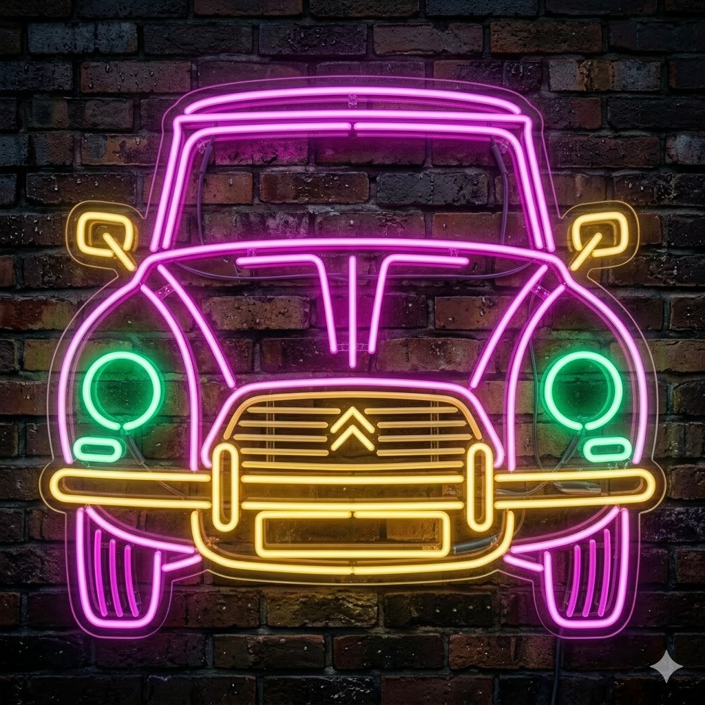 Letrero Luminoso de Neón LED - Silueta de Coche Deportivo Clásico / Estilo Años 90".