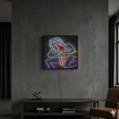 Obras de arte en neon metacrilato y neón led Saturno devorando a su hijo con medidas aproximadamente 90x75cm alimentación 12v