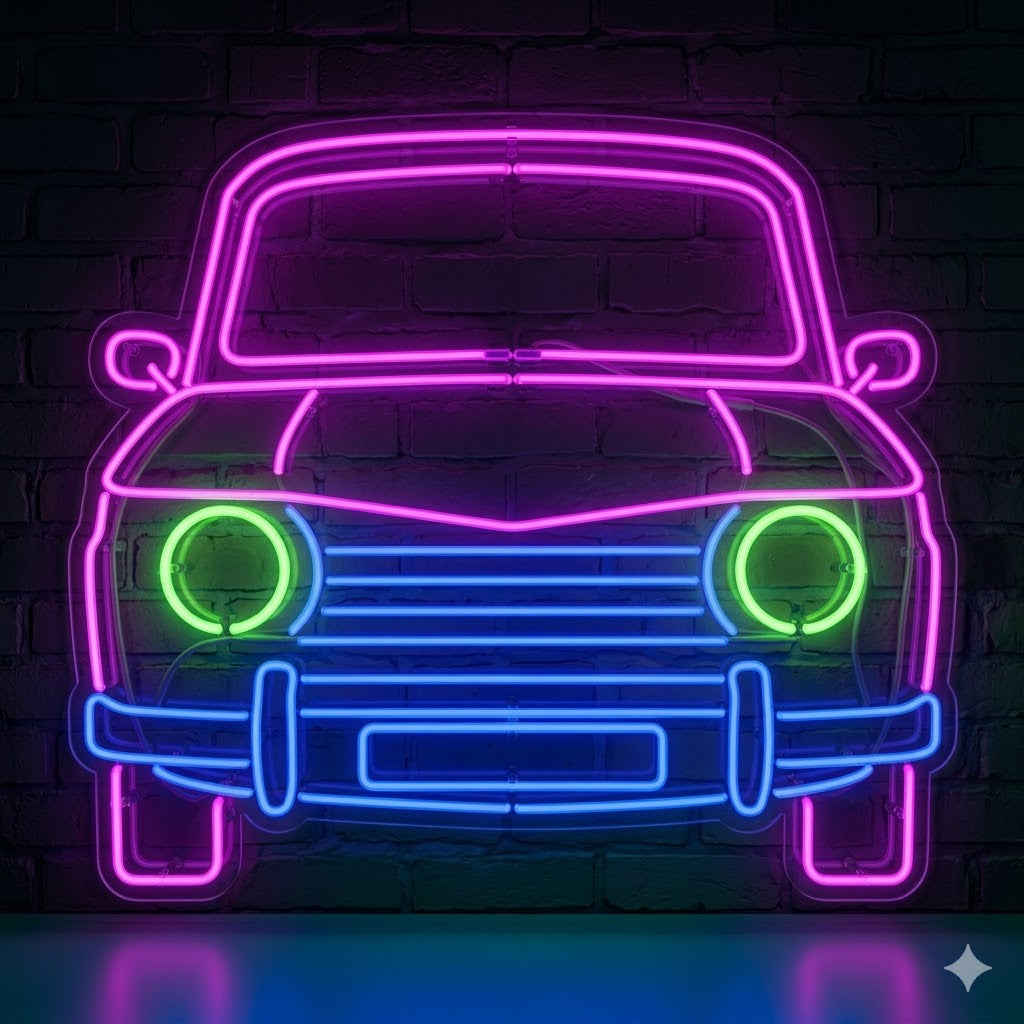 Letrero Luminoso de Neón LED, Diseño inspirado en coches clasicos