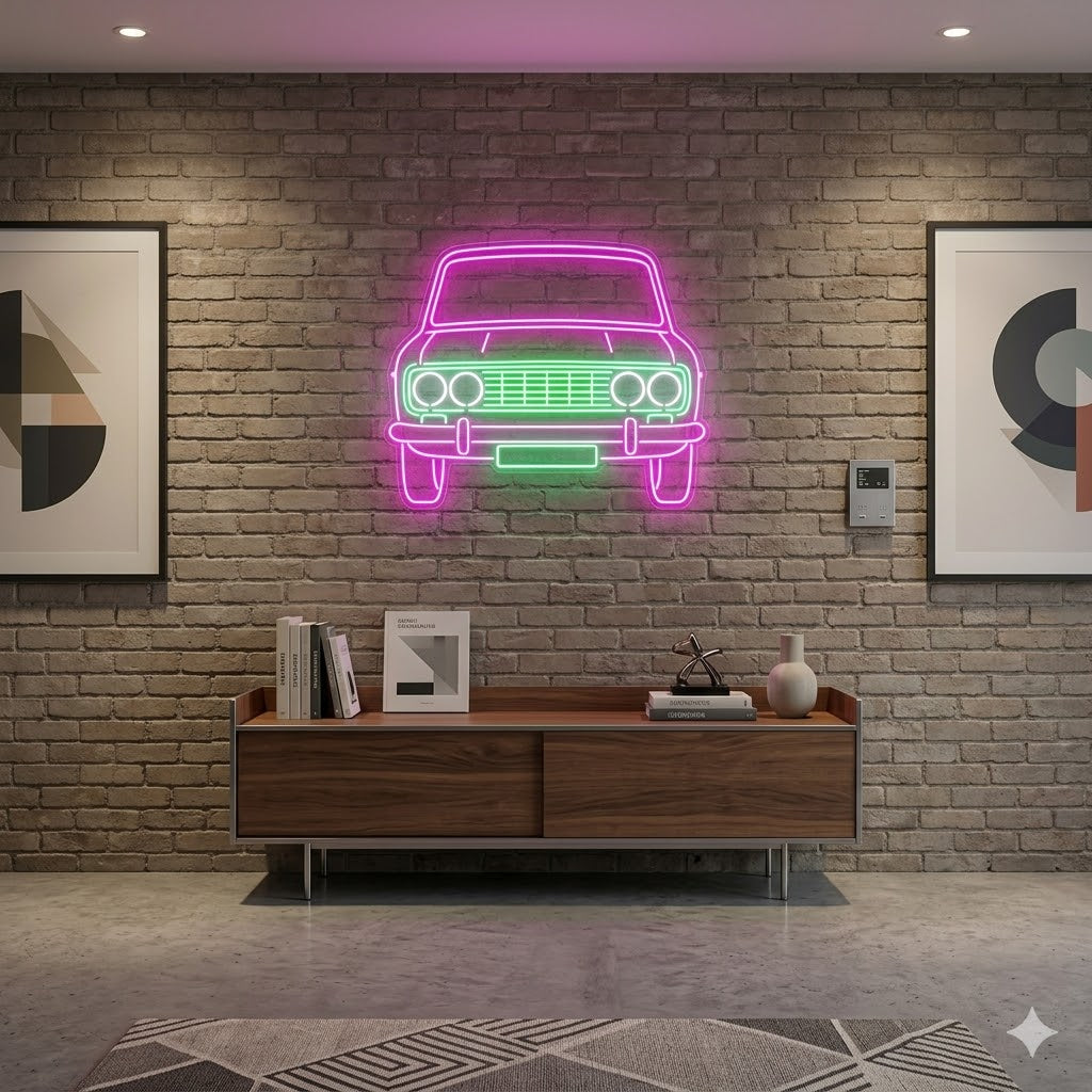 Letrero Luminoso de Neón LED - Silueta de Coche Deportivo Clásico / Estilo Años 90"