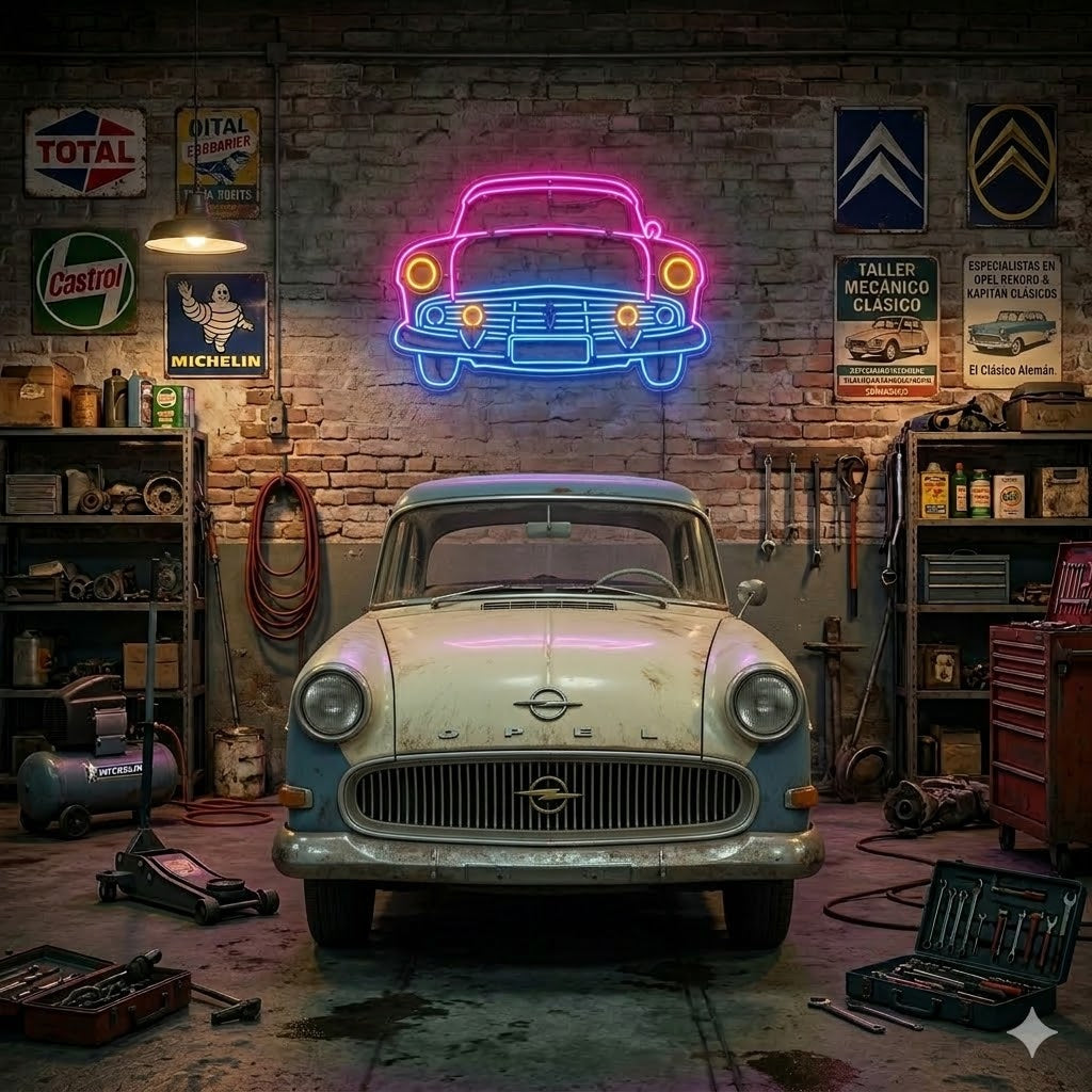Letrero Luminoso de Neón LED - Silueta de Coche Deportivo Clásico