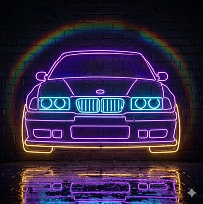 Letrero Luminoso de Neón LED - Silueta de Coche Deportivo Clásico / Estilo Alemán Años 90".